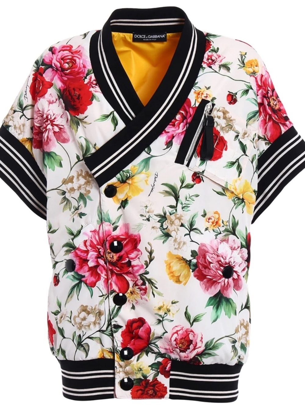DOLCE & GABBANA Oversized Floral Print Wrap Bomber Jacket Sz 38/4